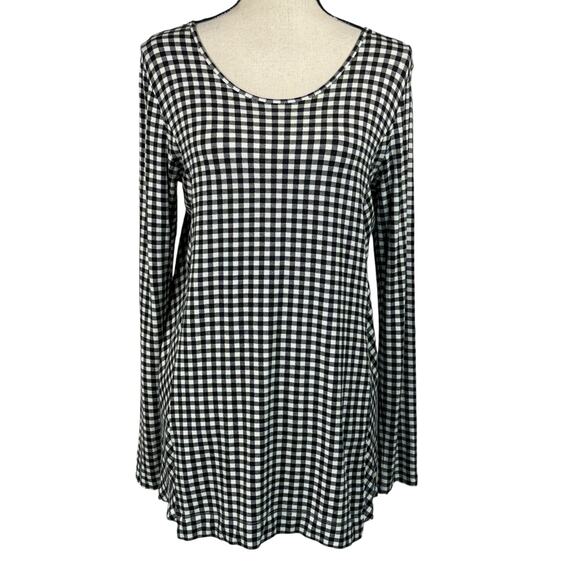 J Jill Wearever Collection Small Tunic Top Checked Long Sleeve Stretch Black - Picture 1 of 8
